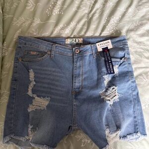Chic Soul Light Blue Distressed Jean Shorts